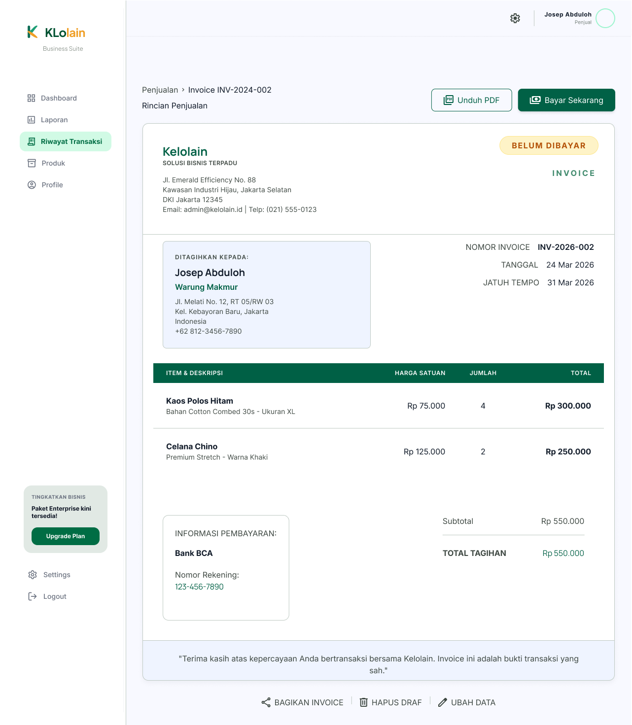 Pending Invoice